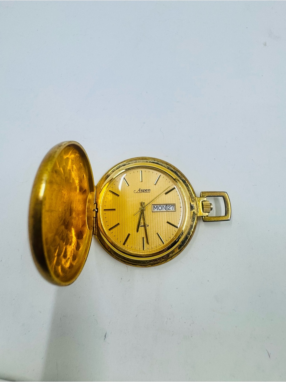 Vintage Aspen Gold Pocket Watch with Day-Date
